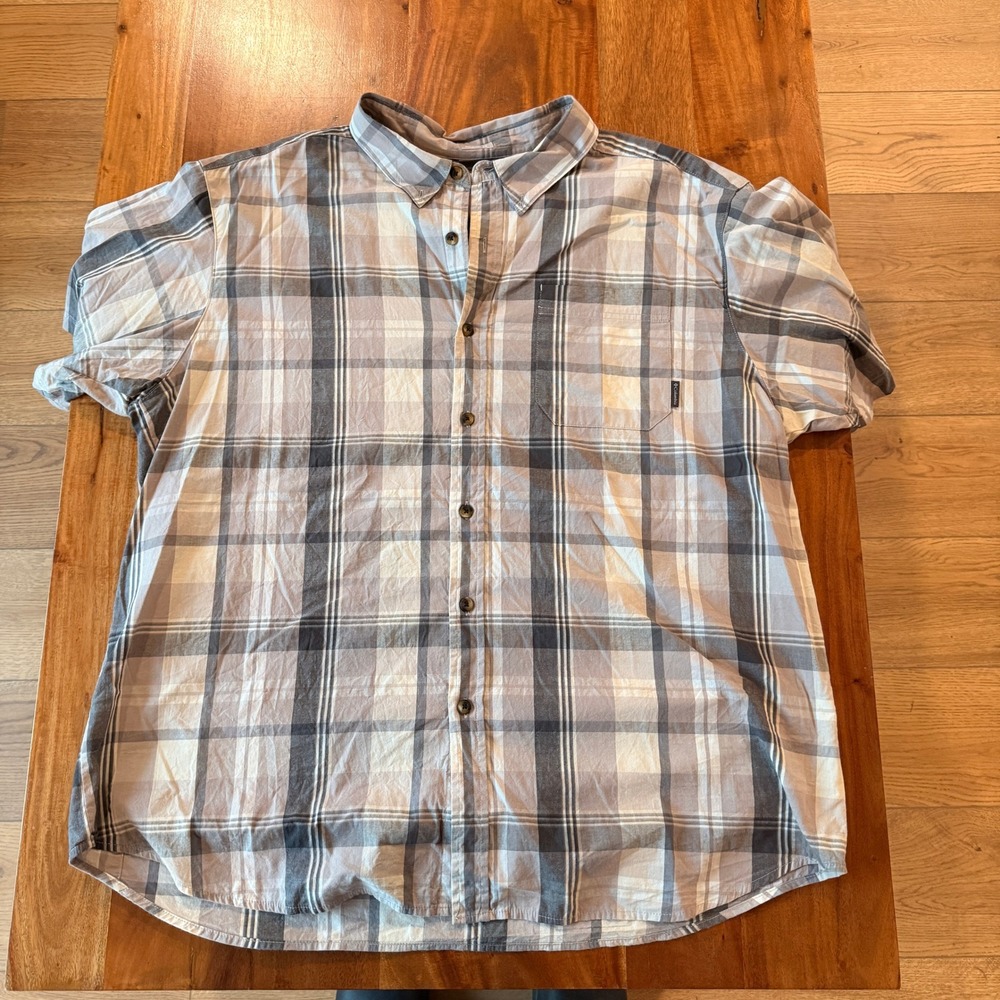 Columbia Men's‎ Tan/Gray Plaid Short Sleeve Button Up Shirt Size 2X